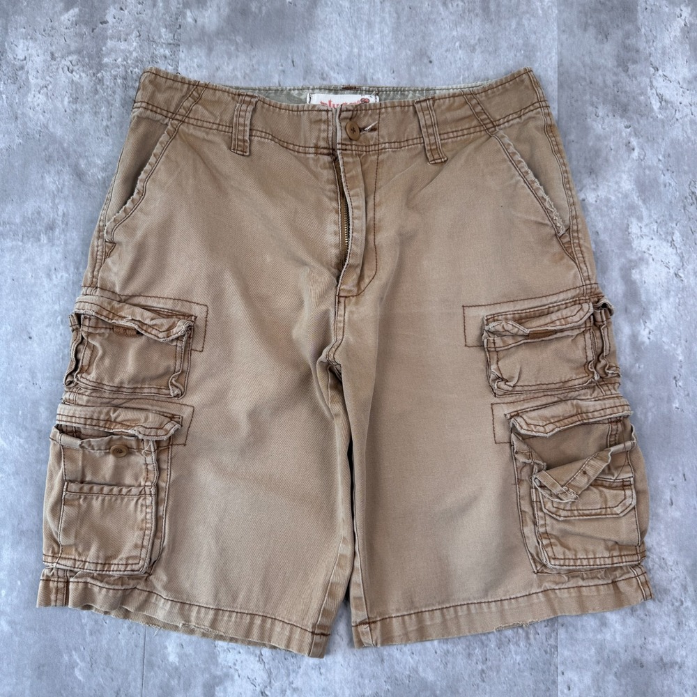 Vintage Plugg Cargo Shorts Mens 31 Tan Surf Skate Beach Grunge Pocket